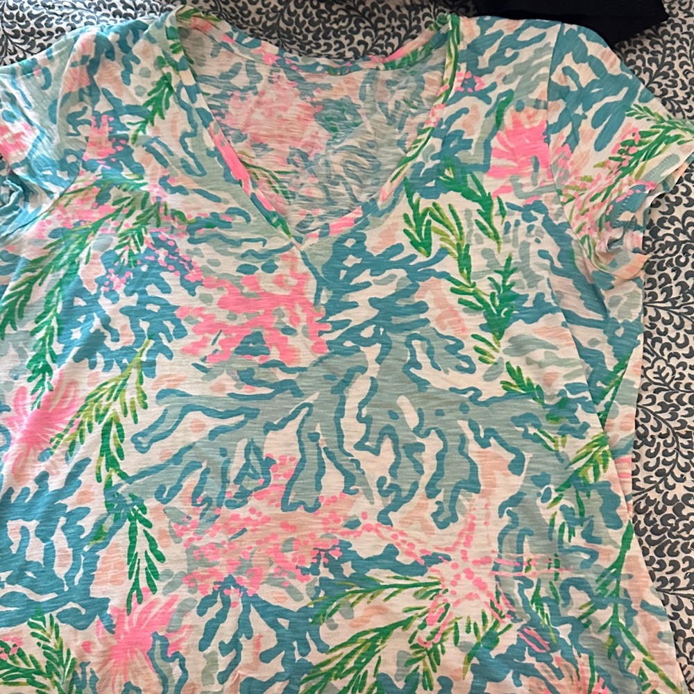 Lilly Pulitzer Pink and Green Short Sleeve Tee
